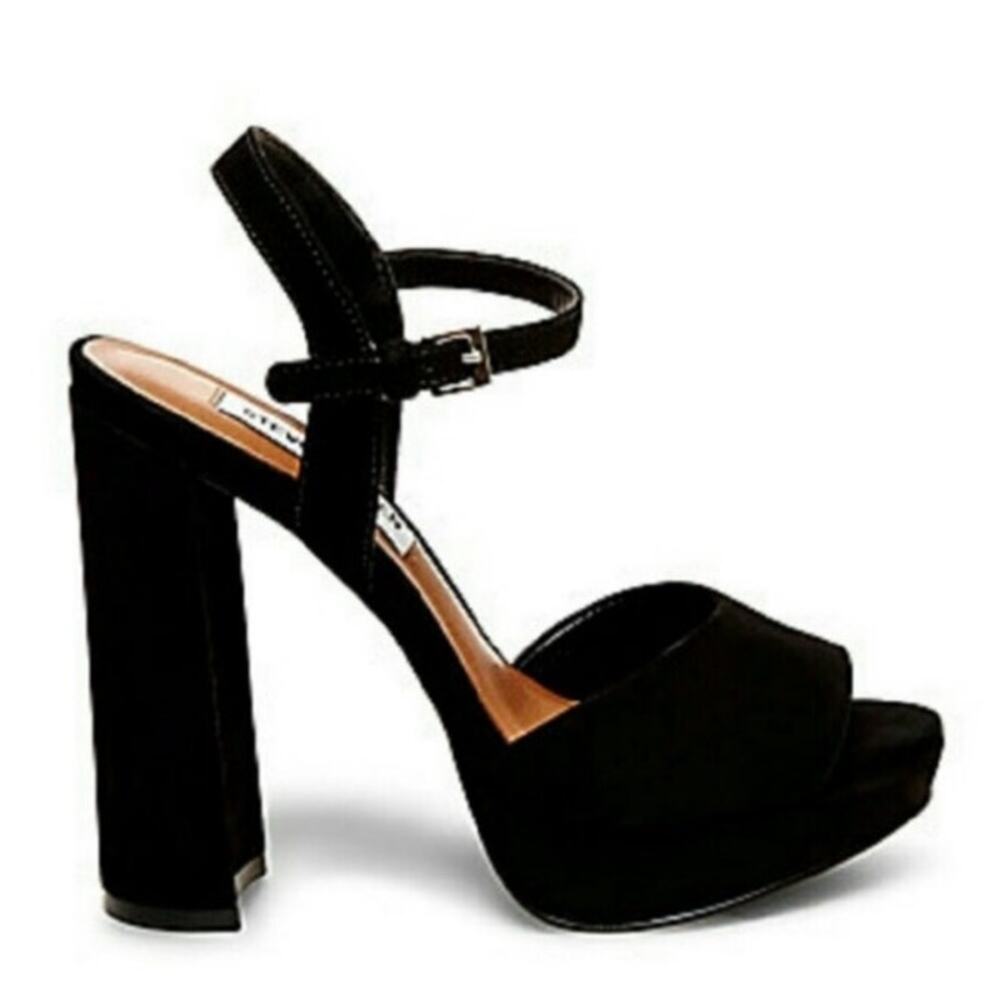 Steve Madden Womens Kierra Platform Black 70s Swagger Suede Sandals Size 8.5